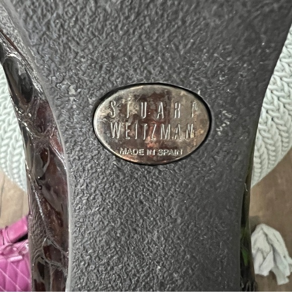 Stuart Weitzman Croc Embossed Patent Leather Boots Size 9.5 - Picture 8 of 10